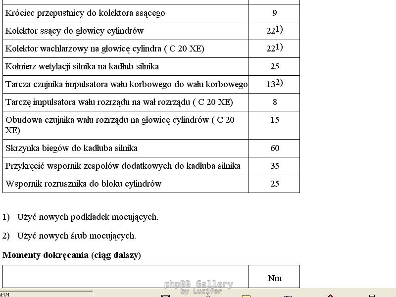 Momenty dokrecenia c20xe 2