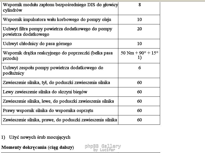 Momenty dokrecenia maly blok 1.4, 1.6 16V 3