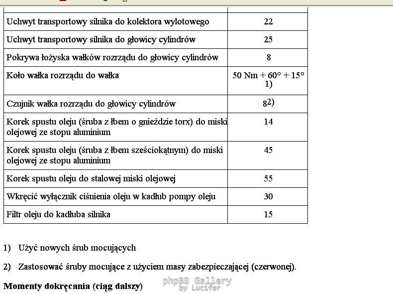 Momenty dokrecenia maly blok 1.4, 1.6 16V 7