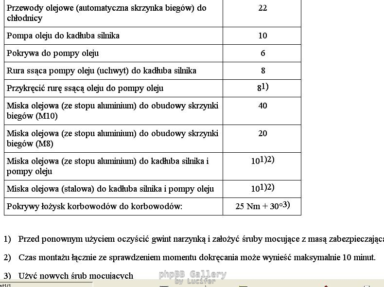 Momenty dokrecenia maly blok 1.4, 1.6 16V 8